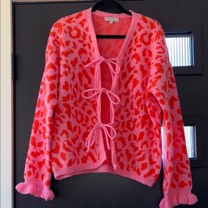 Pink Leopard Print Cardigan Sweater